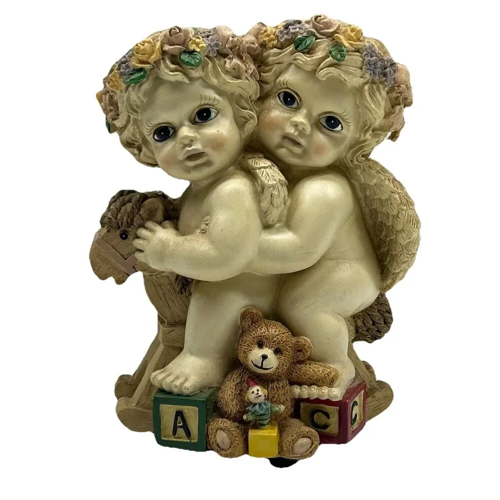 Lot Of 2 - Creative Treasures Twin Cherubs - Baby Decor -‎ VGC